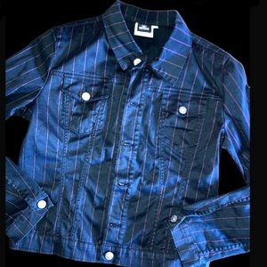 VERSACE Black Denim Style Jacket Black W/ Pink Pin Stripe size Small